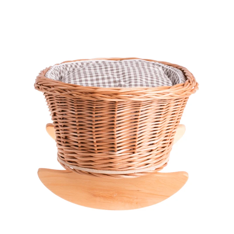 Mimi wicker cradle for dolls with brown lining, pillow and duvet TheWickerStories