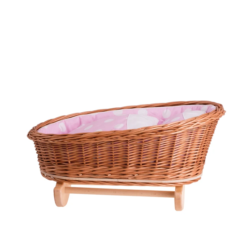 Mimi wicker cradle for dolls with pink lining, pillow and duvet TheWickerStories