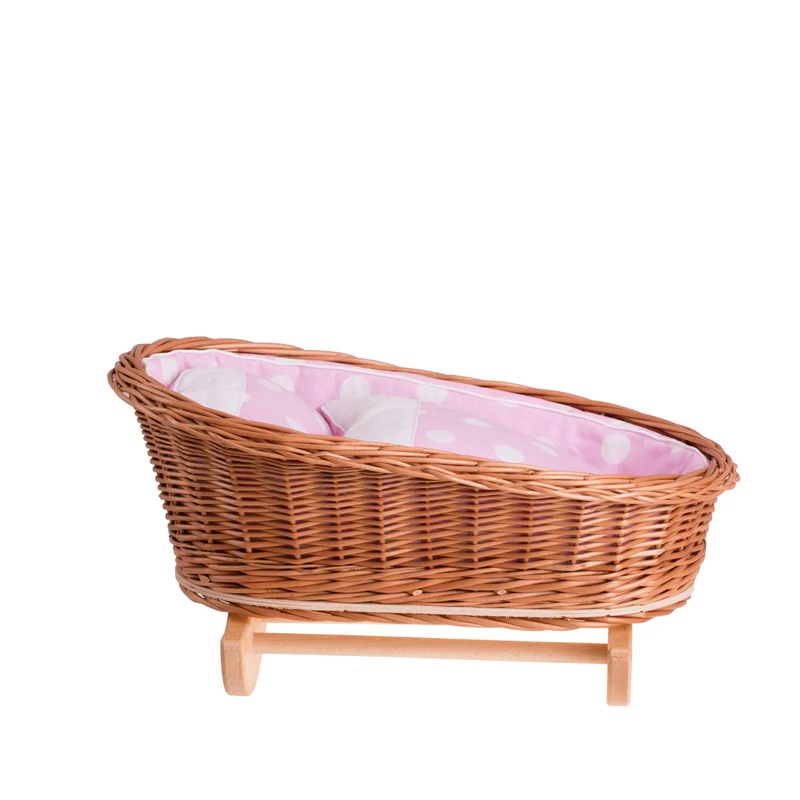 Mimi wicker cradle for dolls with pink lining, pillow and duvet TheWickerStories