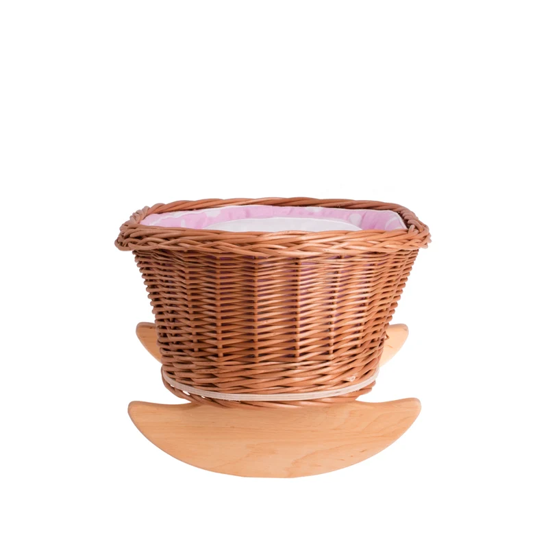 Mimi wicker cradle for dolls with pink lining, pillow and duvet TheWickerStories