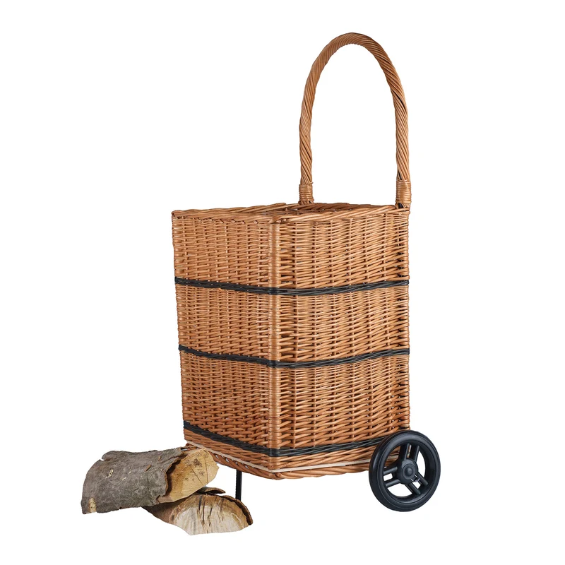 Solette wicker firewood basket with wheels and handle TheWickerStories