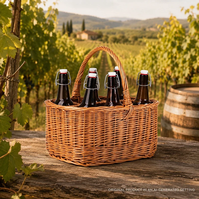 Gaudia wicker basket, bottle crate, carrier with dividers and handle TheWickerStories