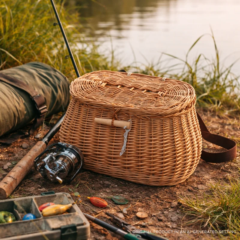 Marone wicker fishing basket, fishing creel, closable fish bag TheWickerStories