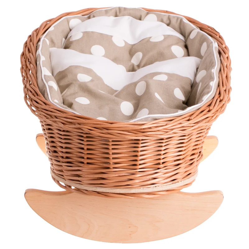 Mimi wicker cradle for dolls with beige lining, pillow and duvet TheWickerStories