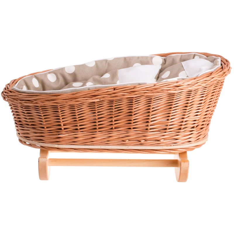 Mimi wicker cradle for dolls with beige lining, pillow and duvet TheWickerStories