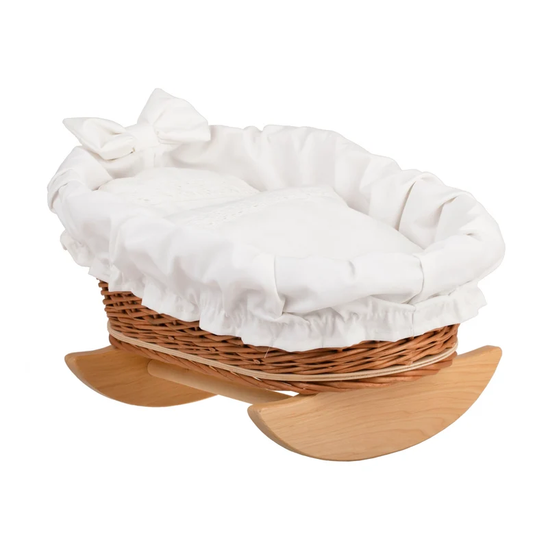 Mimi wicker cradle for dolls with white lining, pillow and duvet TheWickerStories