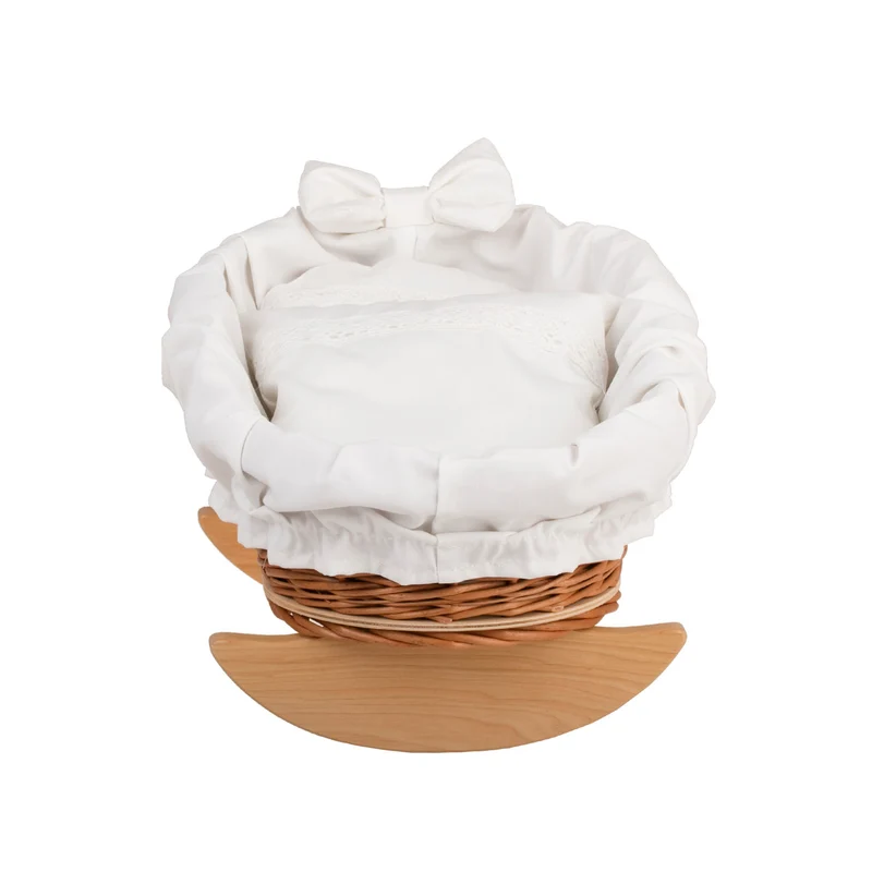 Mimi wicker cradle for dolls with white lining, pillow and duvet TheWickerStories