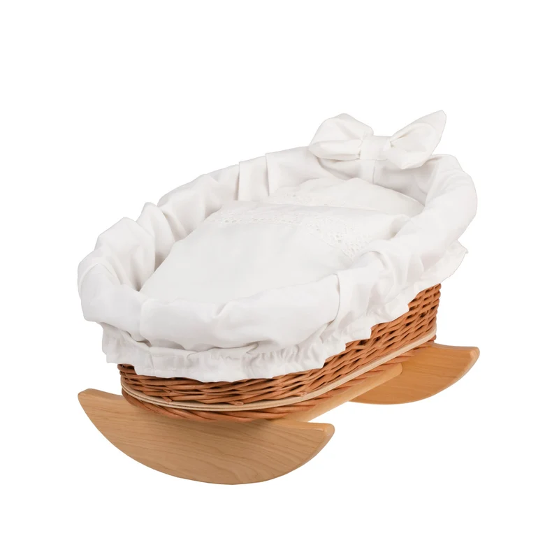 Mimi wicker cradle for dolls with white lining, pillow and duvet TheWickerStories