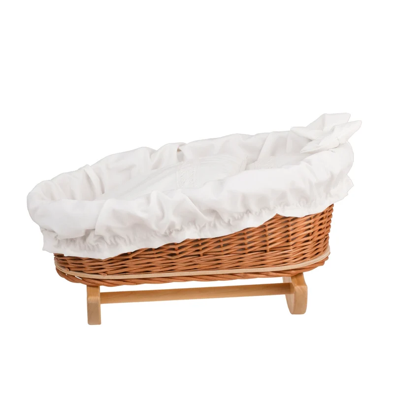 Mimi wicker cradle for dolls with white lining, pillow and duvet TheWickerStories
