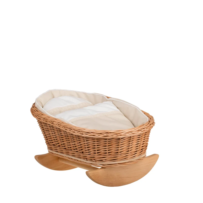 Mimi wicker cradle for dolls, rocking bed with bedding, wicker toy for children TheWickerStories