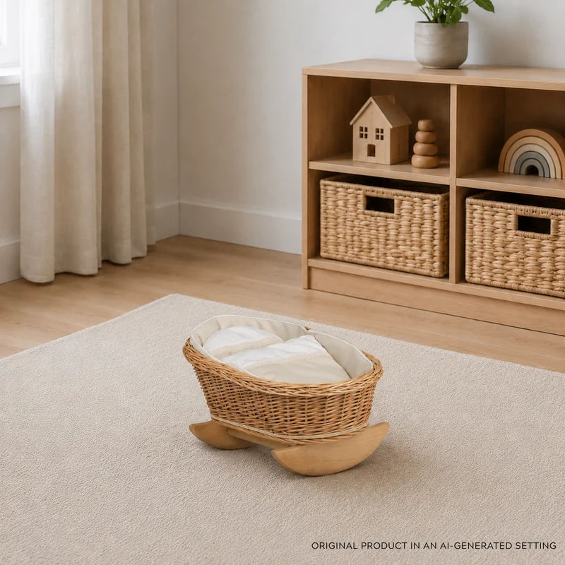 Mimi wicker cradle for dolls, rocking bed with bedding, wicker toy for children TheWickerStories
