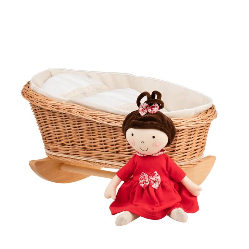 Mimi wicker cradle for dolls, rocking bed with bedding, wicker toy for children TheWickerStories