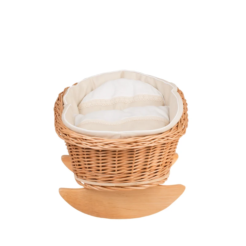 Mimi wicker cradle for dolls, rocking bed with bedding, wicker toy for children TheWickerStories