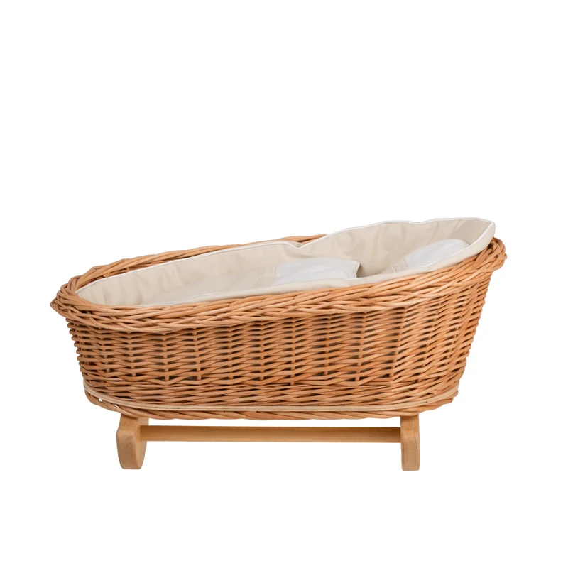 Mimi wicker cradle for dolls, rocking bed with bedding, wicker toy for children TheWickerStories