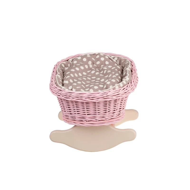 Mimi wicker cradle for dolls with beige lining, pillow and quilt TheWickerStories