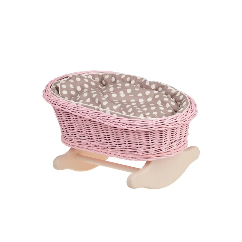 Mimi wicker cradle for dolls with beige lining, pillow and quilt TheWickerStories