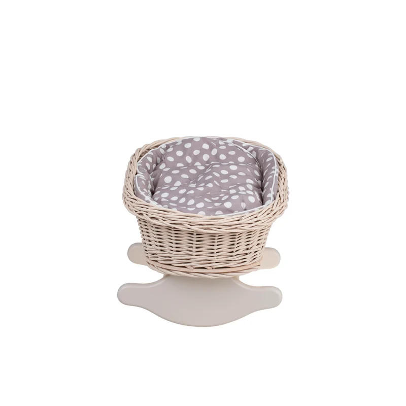 Mimi wicker cradle for dolls with beige trim, pillow and quilt TheWickerStories