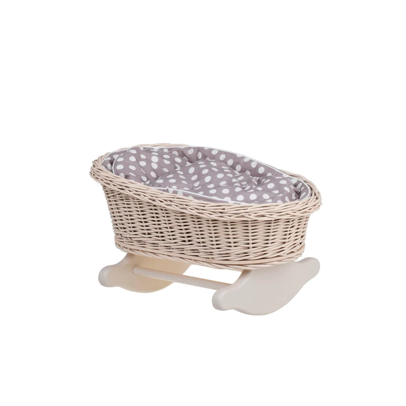 Mimi wicker cradle for dolls with beige trim, pillow and quilt TheWickerStories