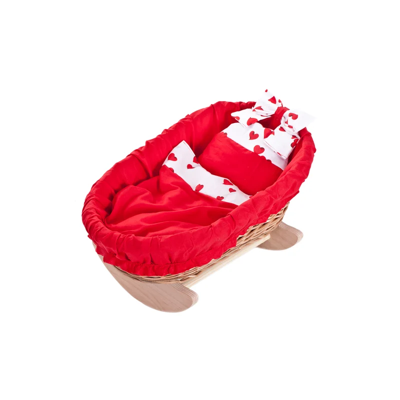 Mimi wicker cradle for dolls with red lining, pillow and duvet TheWickerStories