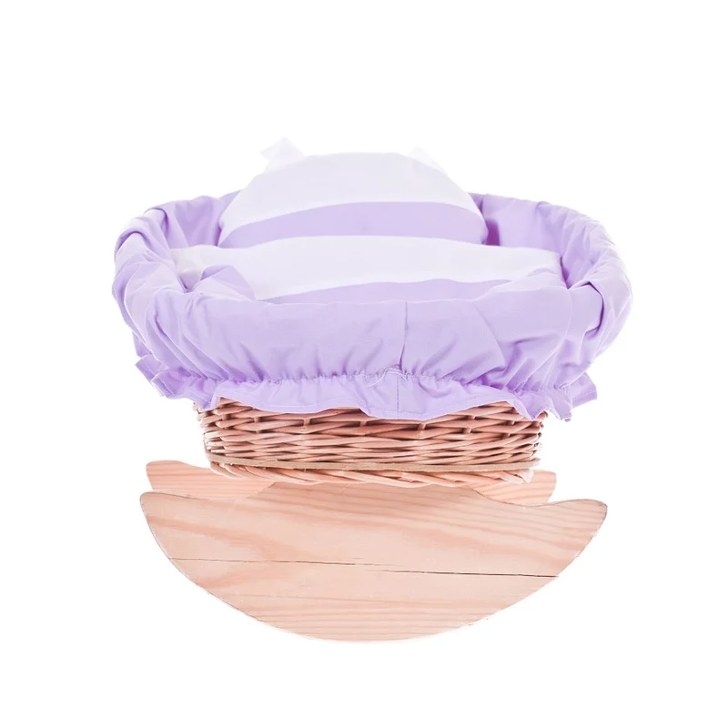 Mimi wicker cradle for dolls with purple lining, pillow and duvet TheWickerStories