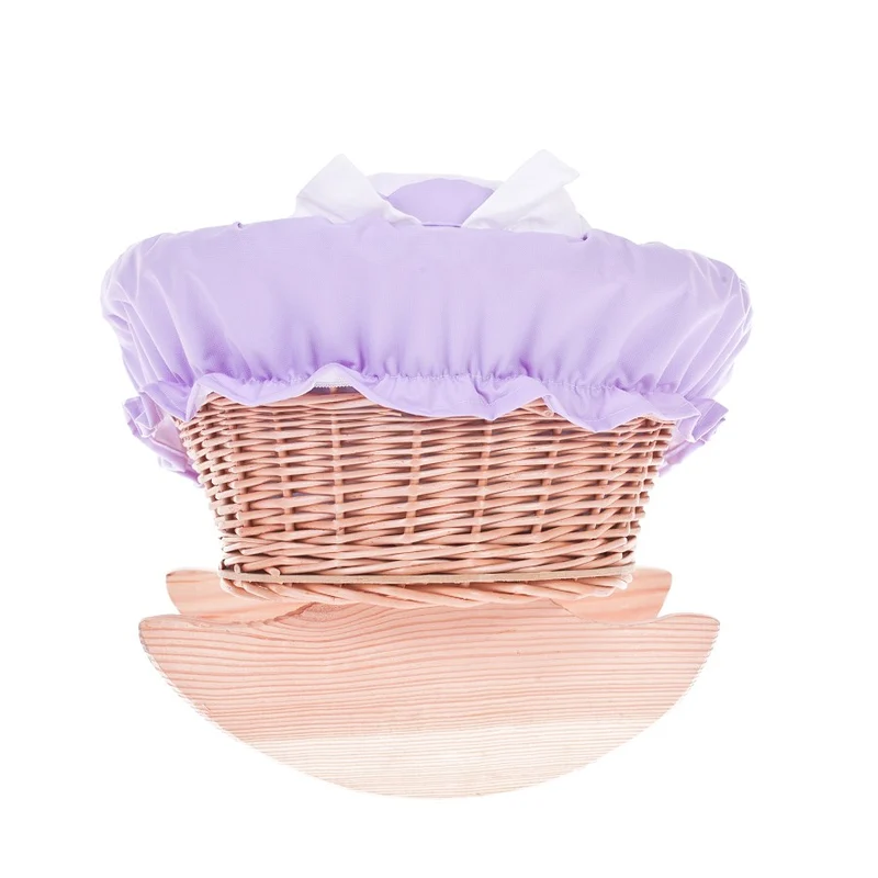 Mimi wicker cradle for dolls with purple lining, pillow and duvet TheWickerStories