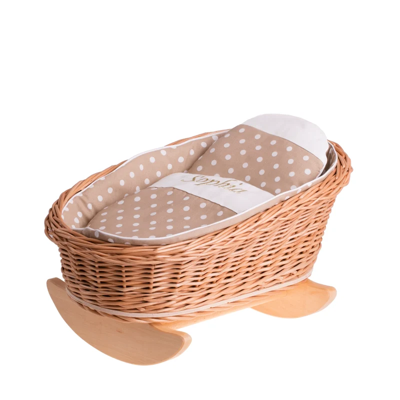 Mimi wicker cradle for dolls with personalization, beige lining, pillow and duvet TheWickerStories