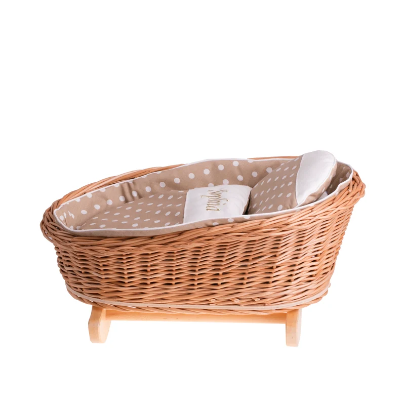 Mimi wicker cradle for dolls with personalization, beige lining, pillow and duvet TheWickerStories