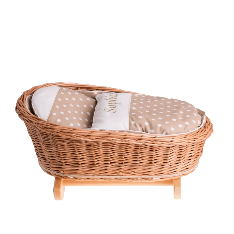 Mimi wicker cradle for dolls with personalization, beige lining, pillow and duvet TheWickerStories