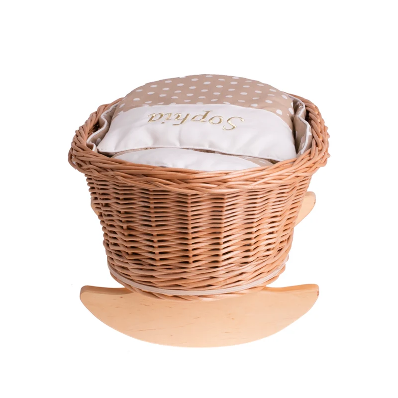 Mimi wicker cradle for dolls with personalization, beige lining, pillow and duvet TheWickerStories