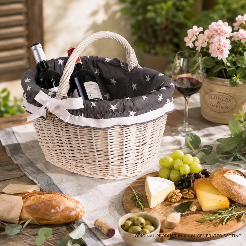Walerissa wicker shopping basket, mushroom and picnic basket, decorative gift basket with trim TheWickerStories