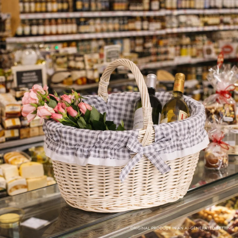 Walerissa wicker shopping basket, mushroom and picnic basket, decorative gift basket with trim TheWickerStories