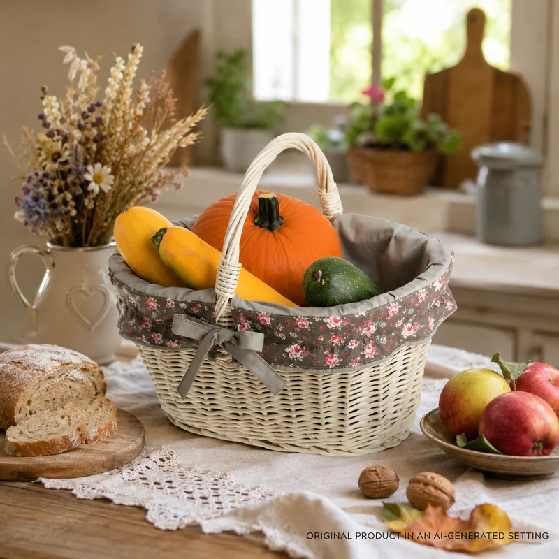 Walerissa wicker shopping basket, basket for mushrooms and picnics, decorative gift basket with trim TheWickerStories