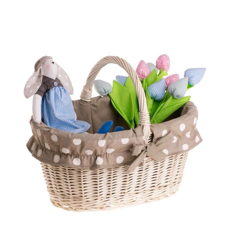 Walerissa wicker shopping basket, mushroom and picnic basket, decorative gift basket with fabric trim TheWickerStories