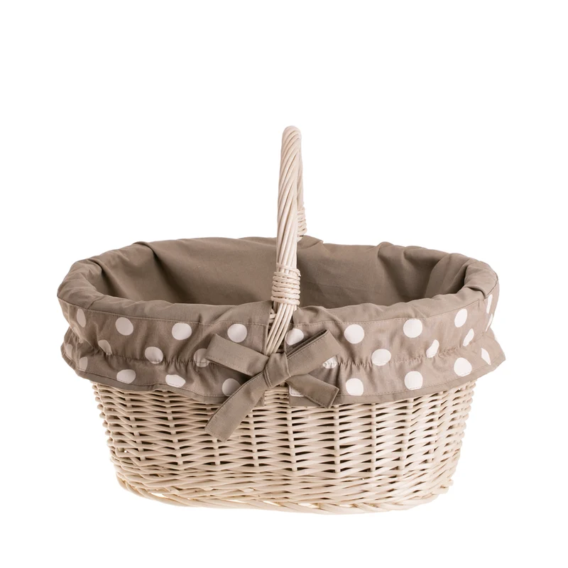 Walerissa wicker shopping basket, mushroom and picnic basket, decorative gift basket with fabric trim TheWickerStories