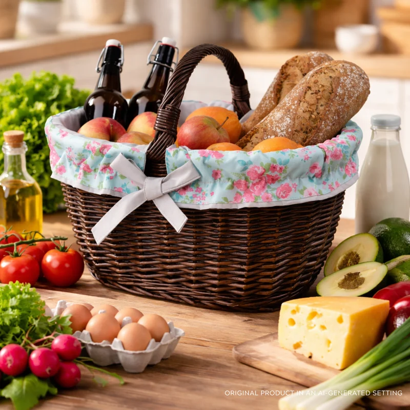 Walerissa wicker shopping basket, mushroom and picnic basket, decorative gift basket with trim TheWickerStories