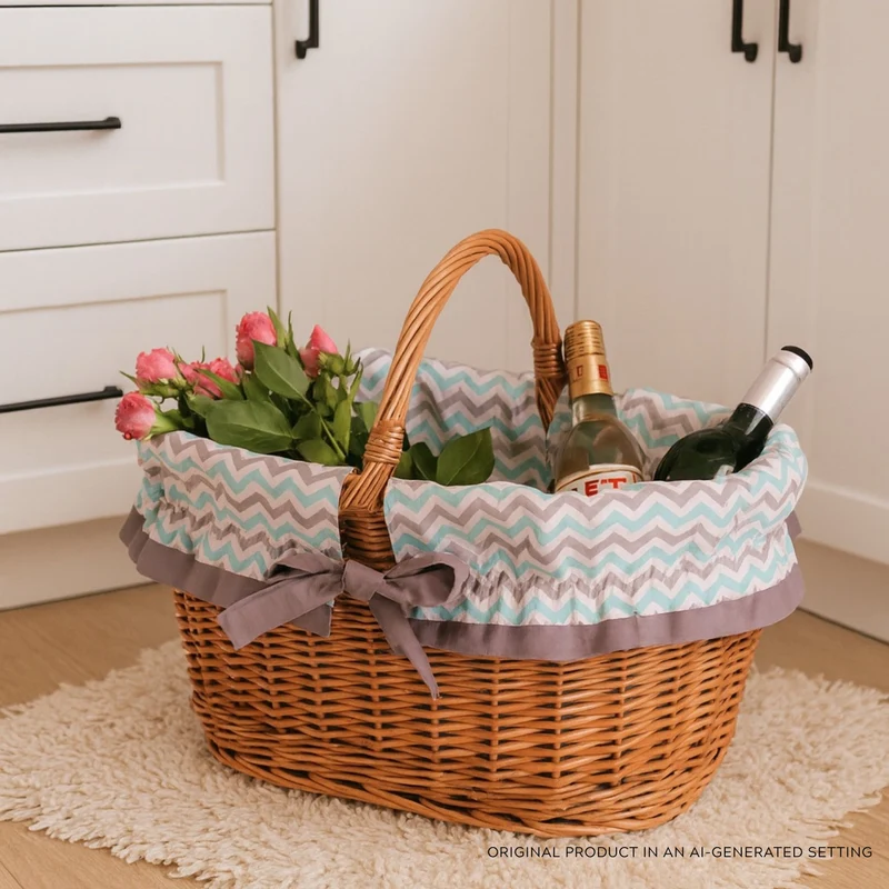 Walerissa wicker shopping basket for groceries, mushroom and picnic basket, decorative gift basket with fabric lining TheWickerStories