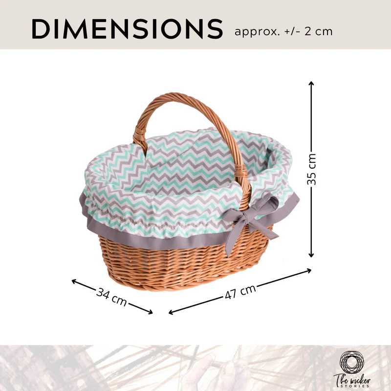Walerissa wicker shopping basket for groceries, mushroom and picnic basket, decorative gift basket with fabric lining TheWickerStories