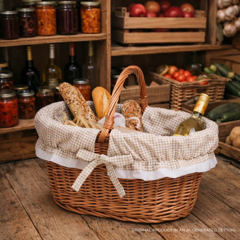 Walerissa wicker shopping basket, mushroom and picnic basket, decorative gift basket with trim TheWickerStories