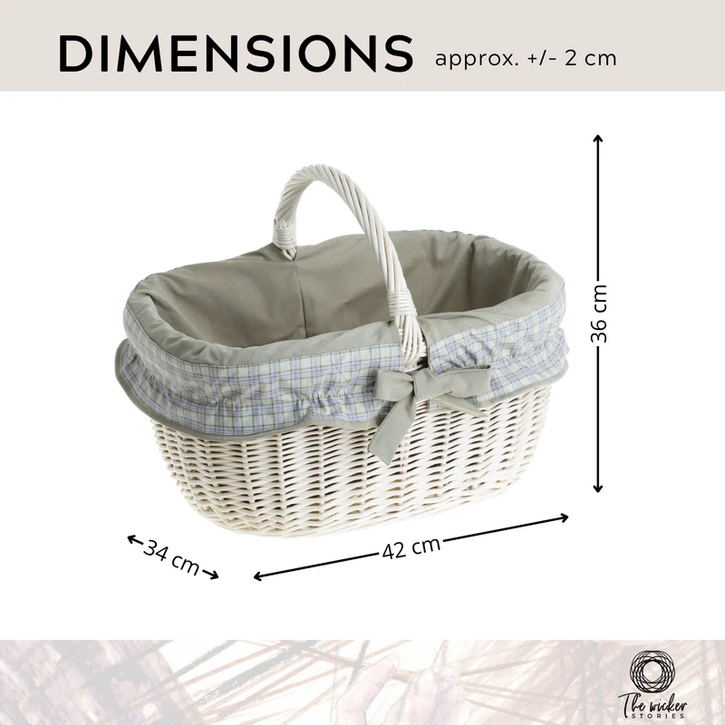Wilhelmina wicker shopping basket, mushroom and picnic basket, decorative gift basket with trim TheWickerStories