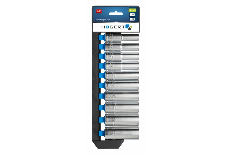Zestaw nasadek sześciokątnych 10 szt., 1/2", długie, CrV
