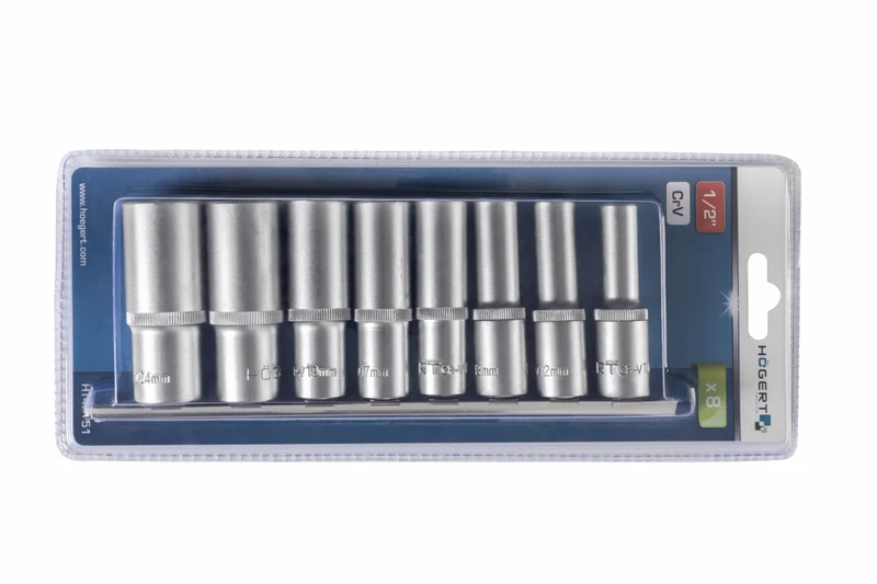 Zestaw kluczy nasadowych 12-kątnych długich1/2", 8 szt.