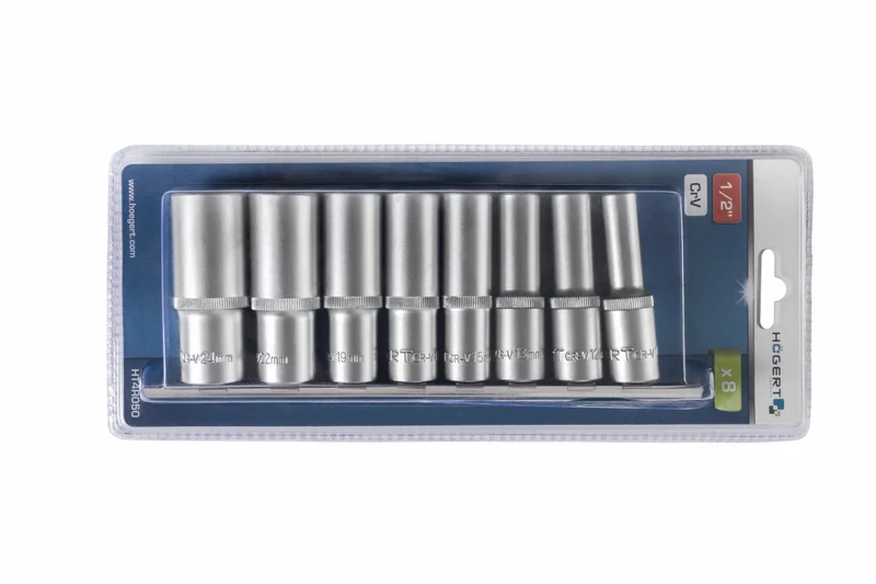 Zestaw kluczy nasadowych sześciokątnych długich 1/2", 8 szt.