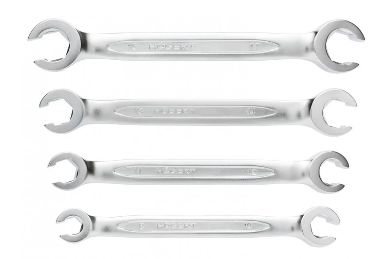 Klucze oczkowe półotwarte płaskie 8-17 mm, ze stali CrV 6140, komplet 4 szt