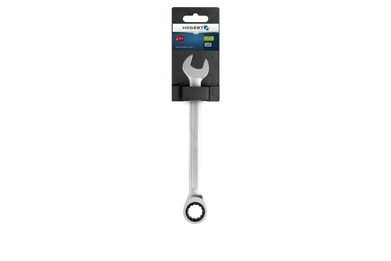 Klucz płasko oczkowy z grzechotką, ze stali CrV, 17 mm, 72T