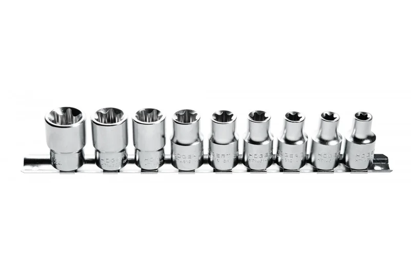 Zestaw nasadek Torx 9 szt., 1/2" rozm. E10-E24, CrV