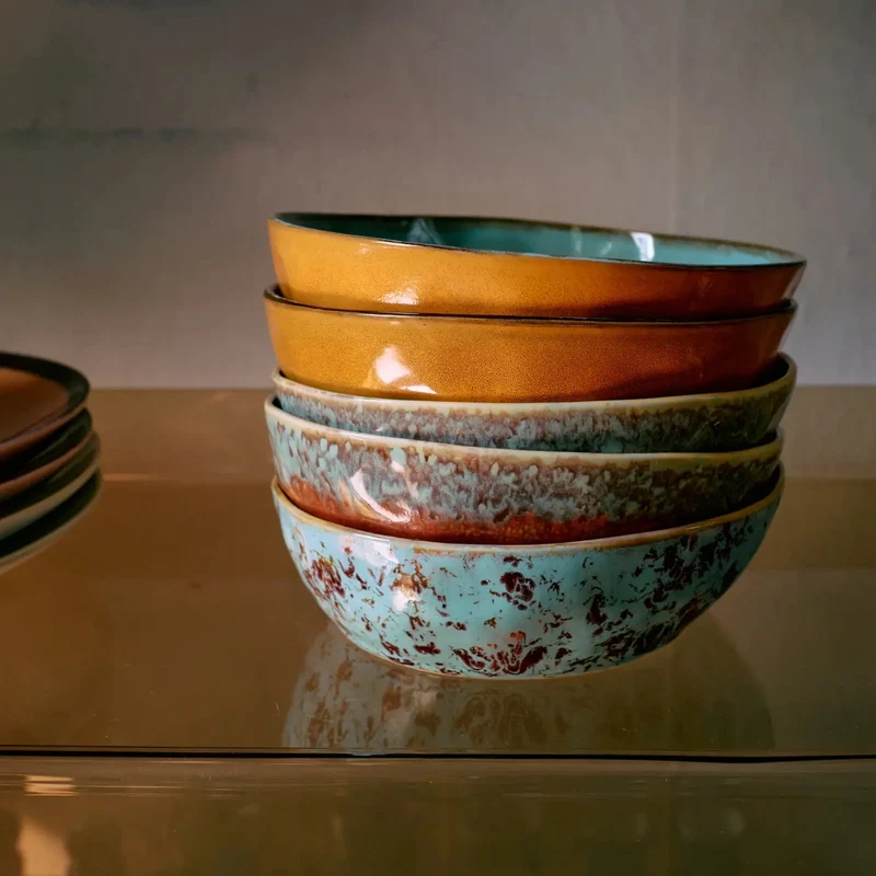 HKliving Pastateller tief – 2er Set Pasta Bowl aus Keramik, 4 Dekore