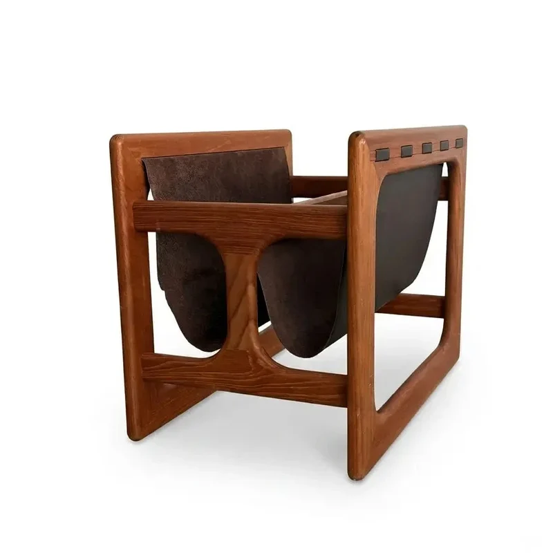 Vintage Zeitungsständer aus Teak mit zwei Lederfächern – Aksel Kjersgaard