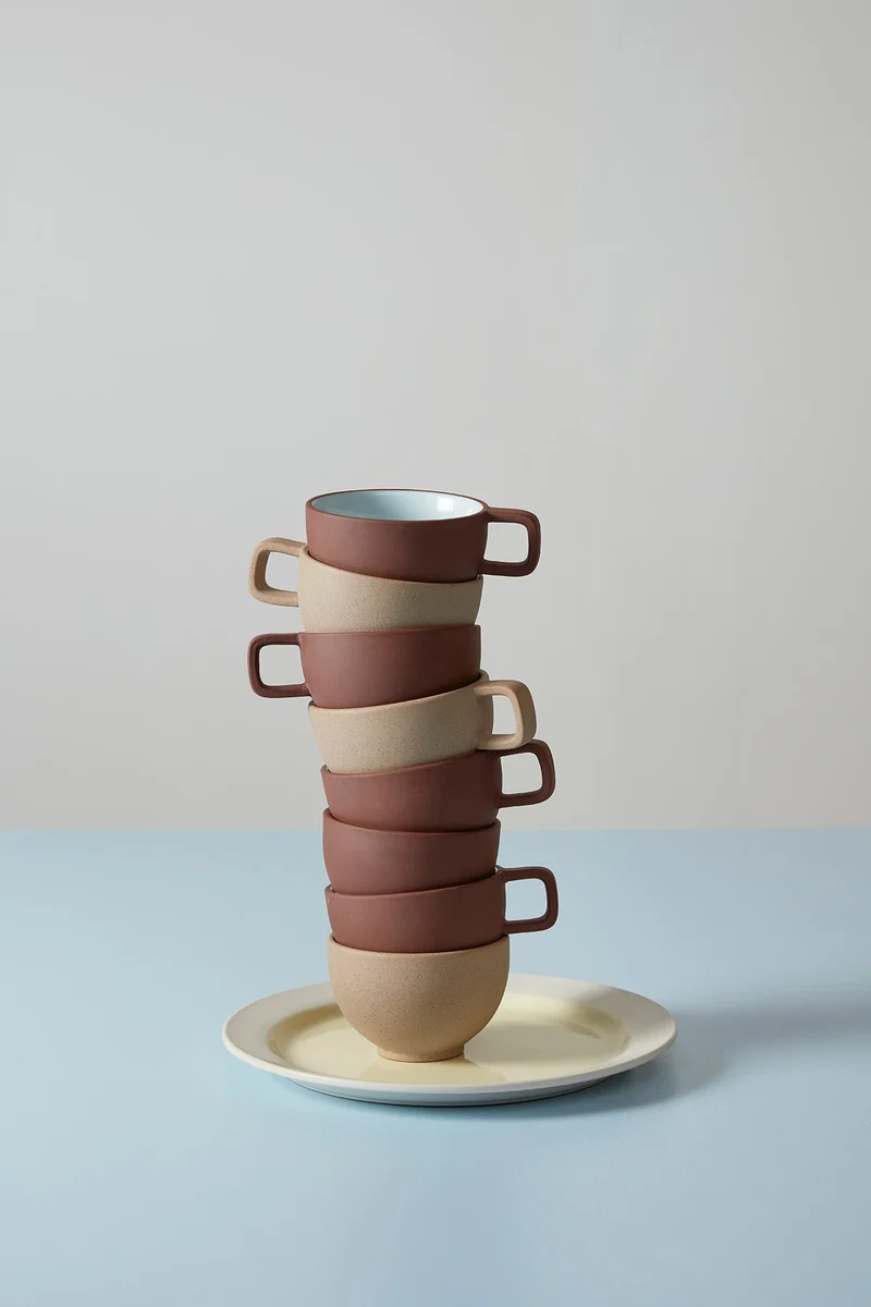 CLAYWARE, COFFEE CUP, 2 PCS, TERRACOTTA/BLUE
