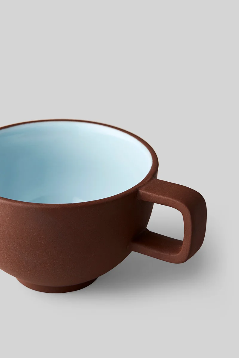 CLAYWARE, COFFEE CUP, 2 PCS, TERRACOTTA/BLUE