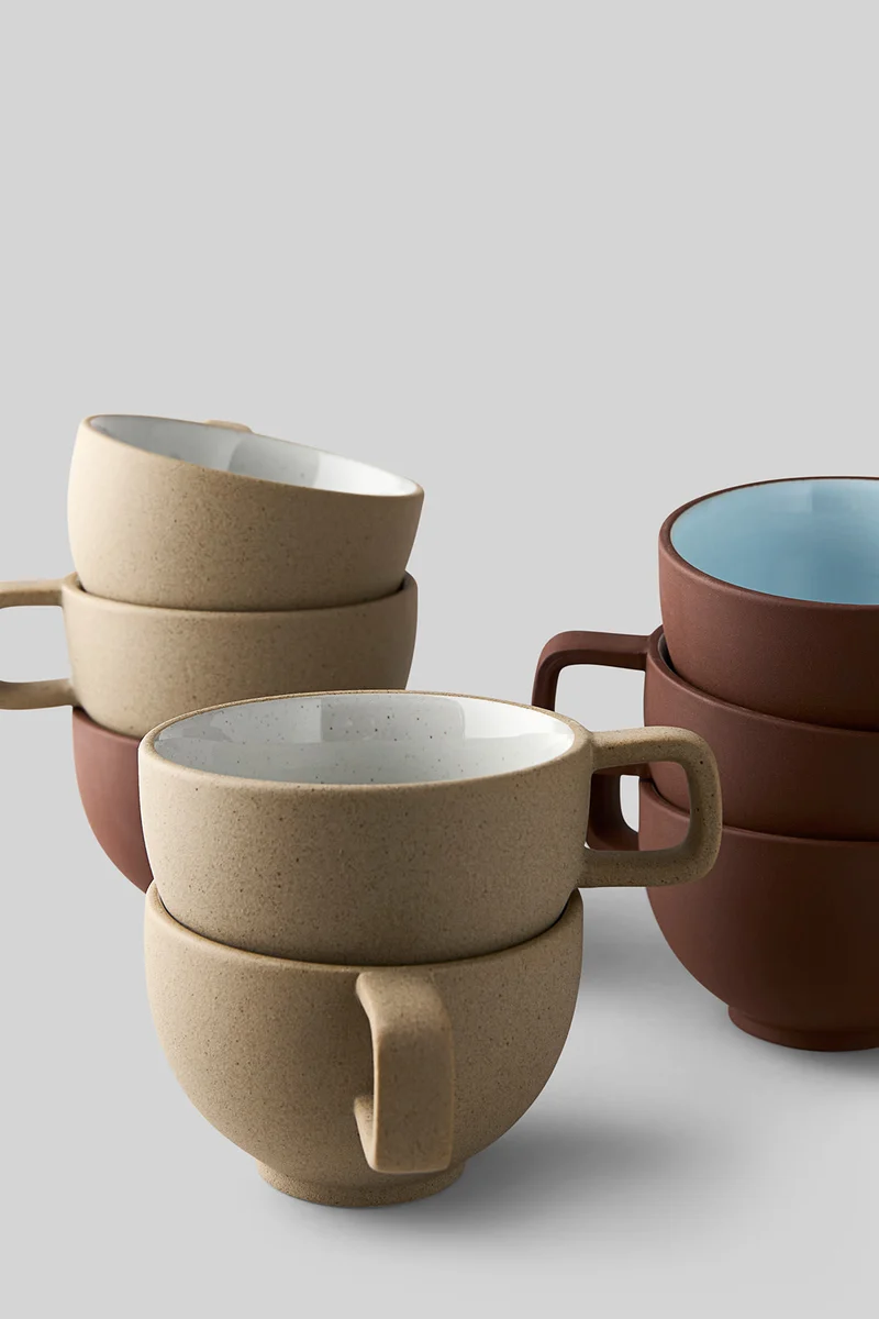 CLAYWARE, COFFEE CUP, 2 PCS, TERRACOTTA/BLUE